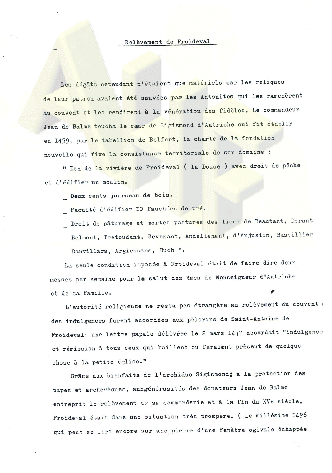 A travers l'histoire de Froideval