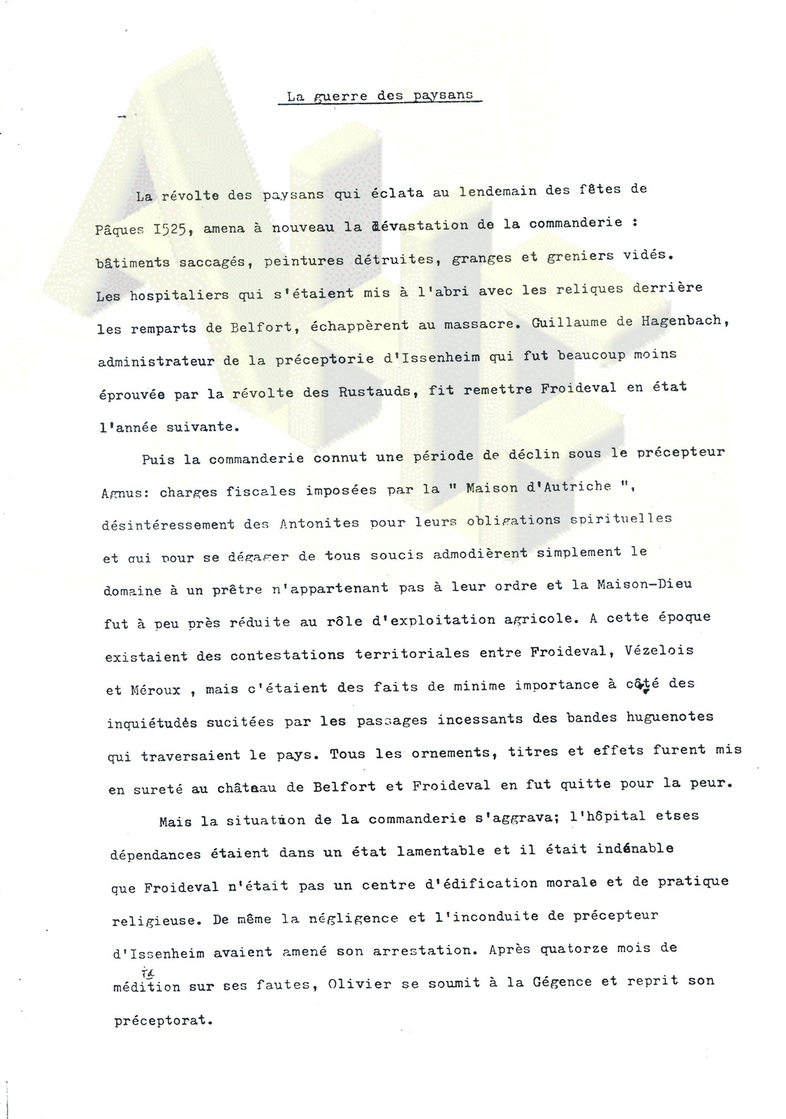 A travers l'histoire de Froideval