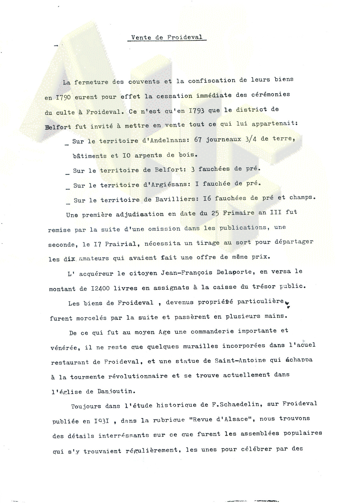 A travers l'histoire de Froideval