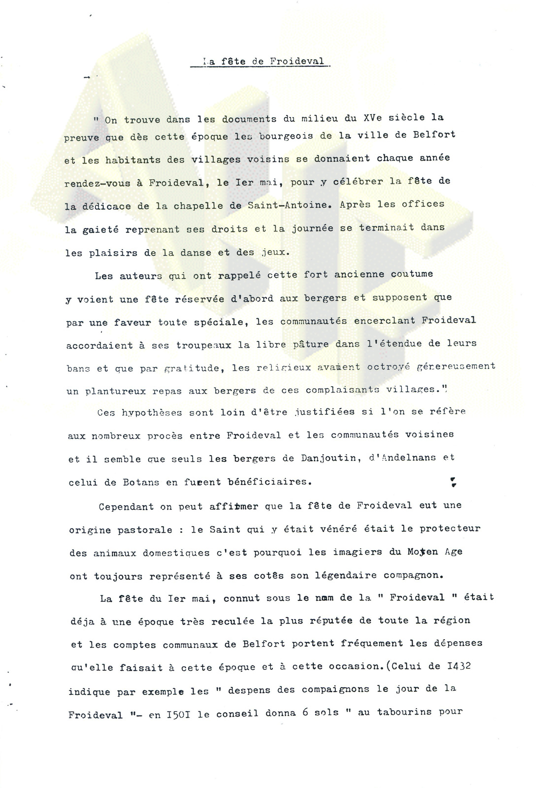 A travers l'histoire de Froideval